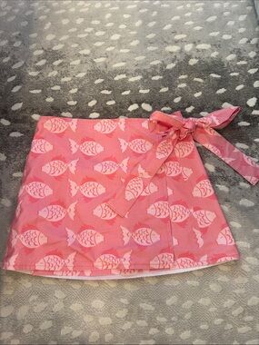 Pink Fish-Print Tie-Waist Mini Skirt